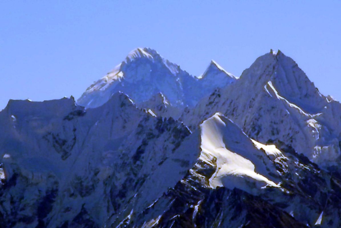 10 Gauri Shankar Close Up From Trek Between Shingdip And Shishapangma Southwest Advanced Base Camp The Gauri Shankar north main summit (7134m) and south (7010m) summits poked above the intervening mountains as I continued my trek between Shingdip and Shishapangma Advanced Base Camp.